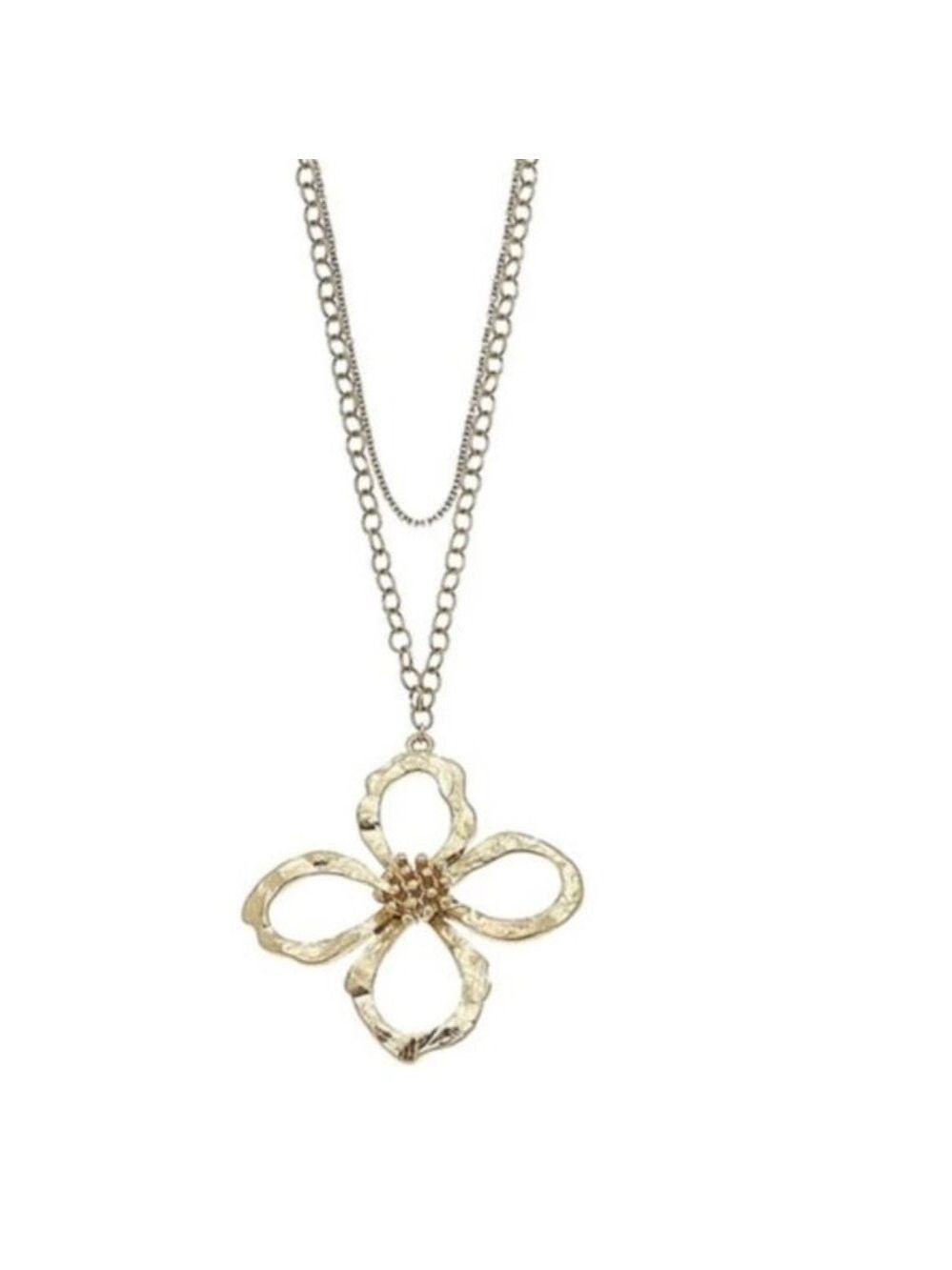Canvas Flower Goldtone Pendant Necklace